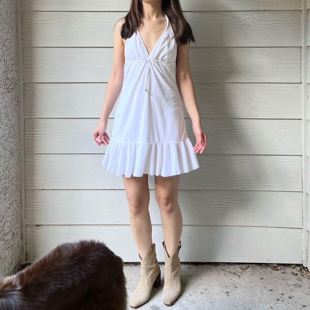 Ralph Lauren Blue Label Drawstring Halter Dress In White.-MA1